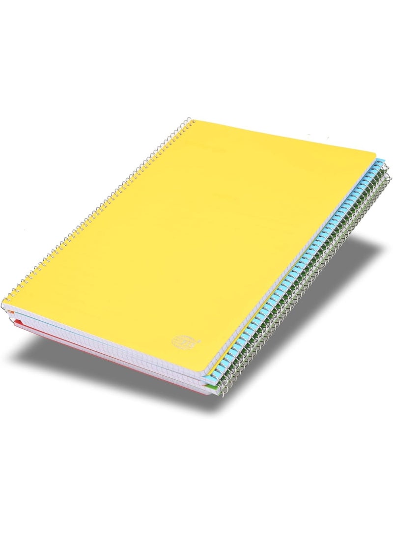 FIS Notebook A4 Size(210x297mm), PP Neon Cover, Spiral Binding, 80 Sheets, White Paper, 5mm Square Line Ruling, Pack of 5 Assorted Neon Colors, Ideal for School Essentials - FSNBA4PP5MAST/5 - Image 1